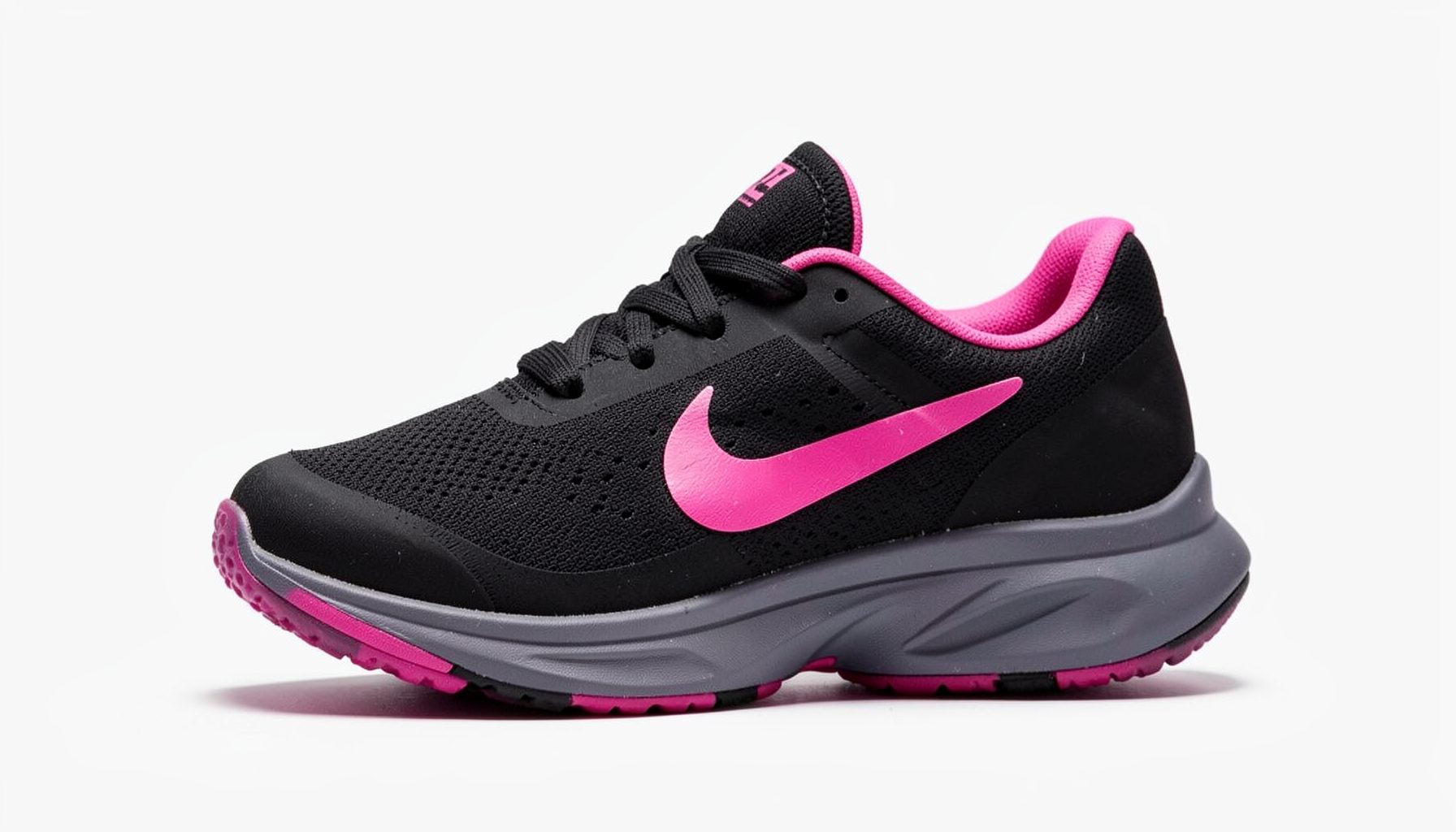Nike Free Run 3 women's shoe in black with Fuchsia accents, sleek running silhouette