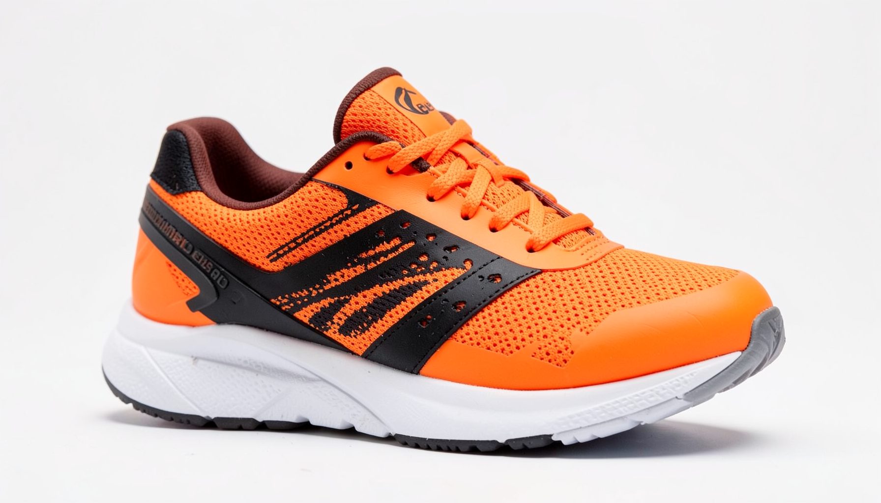Women's running shoe in bold orange with black contrast panels and white midsole